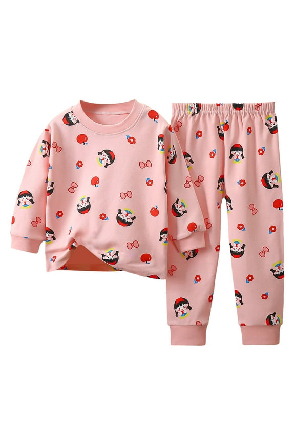 Girls Cotton Pajamas Toddler 2 Pieces Pjs Kids Sleepwear Clothes Long sleeve Sets Sleepwear Pajamas Long sleeve Pjs(6-12 Months,Pink)