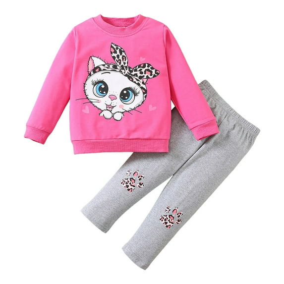 NIEWTR Toddler Baby Girl Clothes Set Print Long Sleeve Crewneck Sweatshirt Top Pants Cute Infant Fall Winter Outfits Toddler Girl Outfit For 1t 2t 3t 4t 5t 6t,3-4 Years