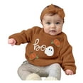 thumbnail image 1 of NIEWTR Toddler Baby Girl Fall Outfit Letter Print Pumpkin Print Sweatshirt Top Elastic Waist Pant Cute Winter Clothes Set (2-3 Years,Z091-Brown), 1 of 8