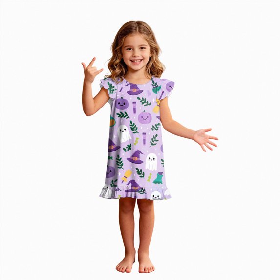 NIEWTR Toddler Baby Girl Halloween Dress Outfit Little Baby Girl Summer Fall Gingham Palid Dress Cute Pumpkin Embroidery Lace Flying Sleeve A-Line Dress