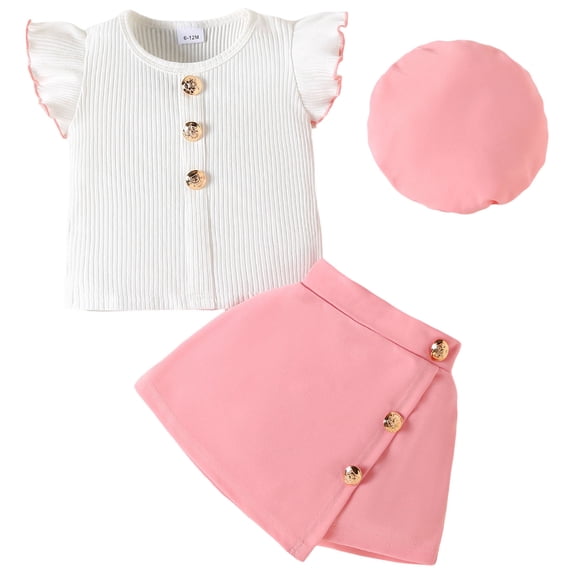 NIEWTR Toddler Baby Girl Summer Clothes Bow Floral Letter Print Short Sleeve Shirt Shorts Set Summer Outfit Pajamas Set Pink 12-18 Months