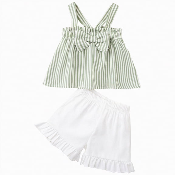 NIEWTR Toddler Baby Girl Summer Clothes Breathable Embroidery Ruffle Tank Tops Stripe Shorts 2Pcs Set(Green,4-5 Years)