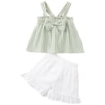 thumbnail image 1 of NIEWTR 2Pcs Toddler Girls Cute Knit Short Sleeve T Shirt Tee + Flare Pants Set for Gift Summer Outfits Summer 2Pcs Gift Outfits Set 2Pcs Summer Beach Outfits 4-5 Years,Green, 1 of 9