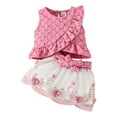 thumbnail image 1 of NIEWTR Toddler Baby Girl Summer Clothes Daisy Floral Print Halter Ruffle Tank Tops Shorts Outfits set Short T-shirt Sets Pink 3-6 Months, 1 of 8