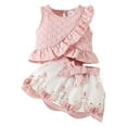 thumbnail image 1 of NIEWTR Toddler Baby Girl Summer Clothes Daisy Floral Print Halter Ruffle Tank Tops Shorts Outfits set Short T-shirt Sets Pink 6-9 Months, 1 of 8