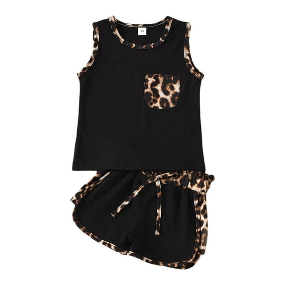 NIEWTR Toddler Baby Girl Summer Clothes Floral Short Sleeve Shirt Top and Shorts Cute Ribbed Outfit Clothing Set T-Shirt Set Black 2-3 Years