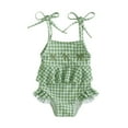 thumbnail image 1 of NIEWTR Toddler Baby Girl Swimsuit Bow Embroidery Checkered Print Ruffle Bikini Sleeveless Bathing Suit Swimwear Swimwear Beach Bathing Suit for Summer Vacation 6-12 Months Green, 1 of 6