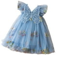 thumbnail image 1 of NIEWTR Toddler Baby Girl Tutu Tulle Butterfly Wings Dress Star Print Square Neck Sleeveless Layered Tulle Dress Xmas Photoshoot Size 0-5Y Glitter Mesh Dress(A12-Blue,4-5 Years), 1 of 8