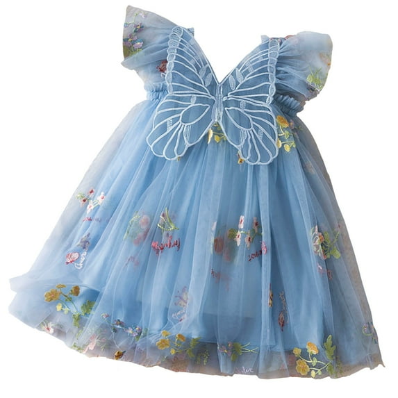NIEWTR Toddler Baby Girl Tutu Tulle Butterfly Wings Dress Star Print Square Neck Sleeveless Layered Tulle Dress Xmas Photoshoot Size 0-5Y Glitter Mesh Dress(A12-Blue,4-5 Years)