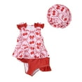 thumbnail image 1 of NIEWTR Toddler Baby Girls 3 Piece Swimsuit Set Short Sleeve Bathing Suit Baby Rash Guard Swimwear With Sun Hat Swimwear Beach Bathing Suit for Summer Vacation 18-24 Months Red, 1 of 4