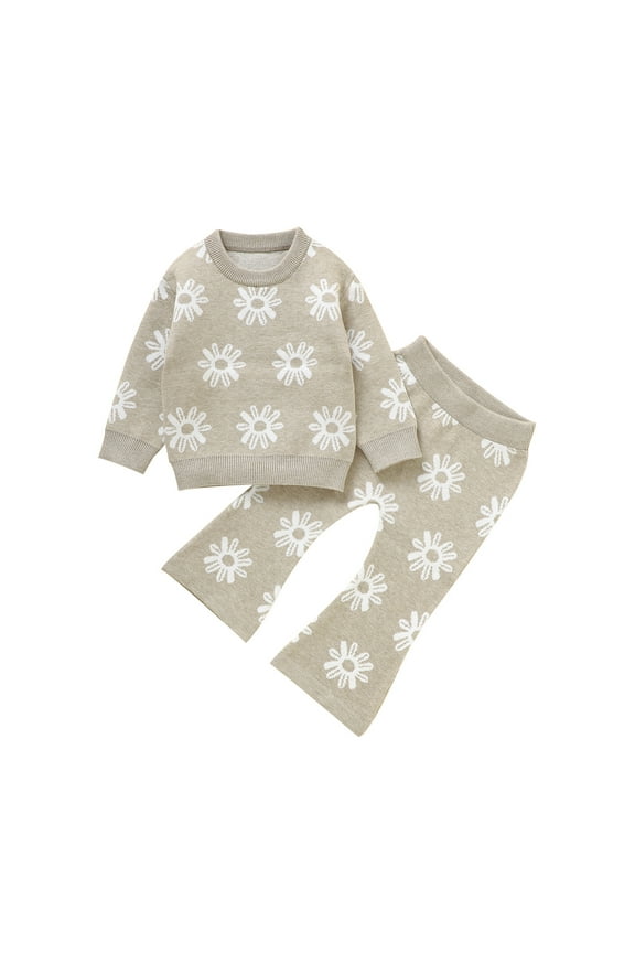 Toddler Baby Girls Boys Sweater Shirt Top And Pants Warm Clothes Winter Outfits(Grey,9-12 Months)