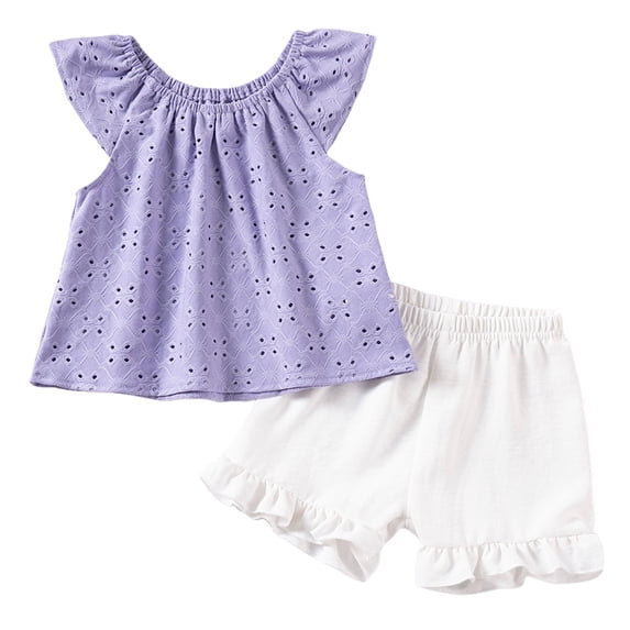 NIEWTR Toddler Baby Girls Clothes Sunflower T-shirt + Bowknot Shorts with Cute Summer Girl Clothes Set Shorts Set Purple 12-24 Months
