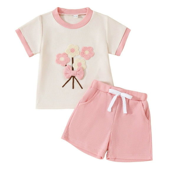 NIEWTR Toddler Baby Girls Summer Clothes Letter Short Sleeve T-shirt Top Shorts Sets Cute Newborn Infant Outfits 6M-3T Pajamas Set Red 6-12 Months