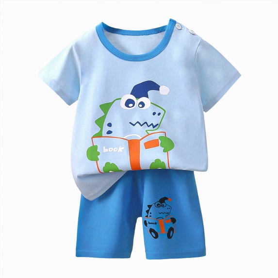 NIEWTR Toddler Baby Girls Summer Clothes Summer Outfits Set Baby Boy Summer Clothes Cute Infant Outfits Short Sleeve Truck Top and Pocket Shorts 2Pcs(Light Blue,2-3 Years)