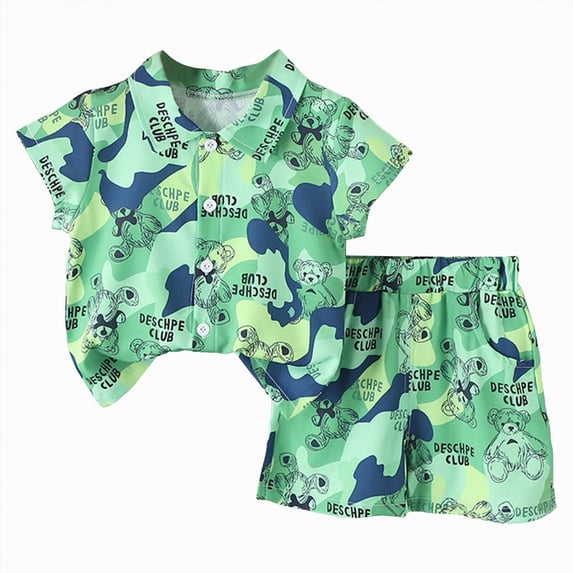 NIEWTR Toddler Baby Girls Summer Outfits Baby Boy Summer Clothes Short Sleeve Shark Print Tee and Cargo Style Shorts Lounge Shorts 2Pcs 6-12-18-24 Months(Green,5-6 Years)