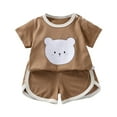 thumbnail image 1 of NIEWTR Toddler Baby Girls Summer Outfits Daisy Ruffle Short Sleeve T-Shirts Tops Floral Shorts 2Pcs Clothes Set T-Shirt Set 7-8 Years Brown, 1 of 3