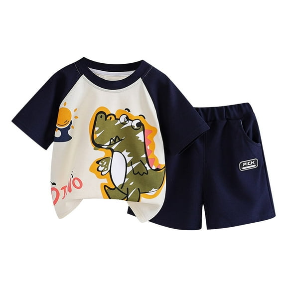 NIEWTR Toddler Baby Kids Boys Dinosaur Print Tops Elastic Shorts Pants Pajamas Sleepwear Set Summer Pjs For 18-24 Months 2t 3t 4t 5t 6t Summer Pajamas Set ,6-12 Months