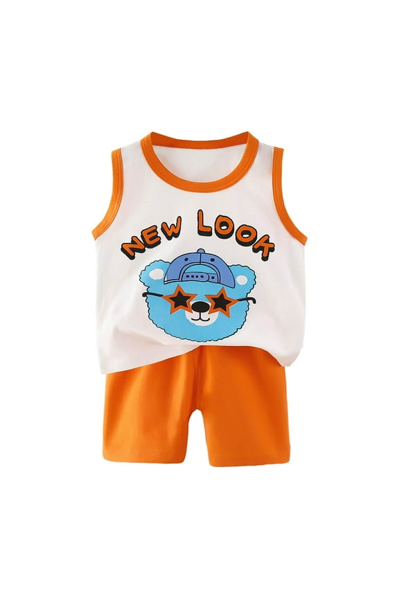 Toddler Baby Kids Boys Dinosaur Print Tops Shorts Pants Pajamas Sleepwear Set For 1t 2t 3t 4t 5t 6t Children's Day Gift Cartoon Print 2PCS Set (Orange,18-24 Months)