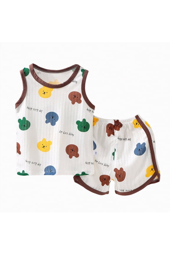 Toddler Baby Summer Clothes Toddler Baby Outfit Newborn Summer Clothes Sleeveless and Shorts 12 18 24 M 1t 2t 3t 4t Summer Set Baby Boy Gift(A01-Coffee,1-2 Years)