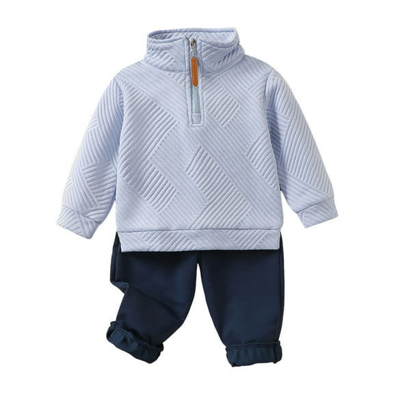 NIEWTR Toddler Boy Clothes Baby Boys Fall Winter Outfits Long Sleeve Patchwork Sweatshirt Pants Set Fall Winter Outfits Children's Gift,Light Blue,18-24 Months