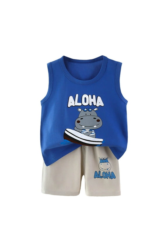 Toddler Boy Clothes Outfits Kid Summer Hawaiian Print T-Shirt + Elastic Waist Pockets Elastic Shorts 2PCS Set For 18-24 Months 2t 3t 4t 5t 6t Children's Day Gift 2PCS Set ,3-4 Years