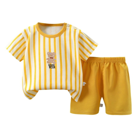 NIEWTR Toddler Boy Clothes Outfits Kid Summer Hawaiian Print T-Shirt   Elastic Waist Pockets Elastic Shorts Cartoon Print Summer Pjs For 18-24 Months Pajamas Set ,5-6 Years