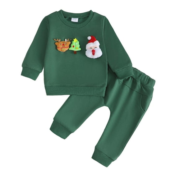 NIEWTR Toddler Boy Girl Christmas Set Outfit Fall Winter Boy Girl Clothes Long Sleeve Cute Sweatshirts Pants Outfits for 1t 2t 3t 4t 5t 6t Pajamas & Dailywear Set(12-18 Months,Green)