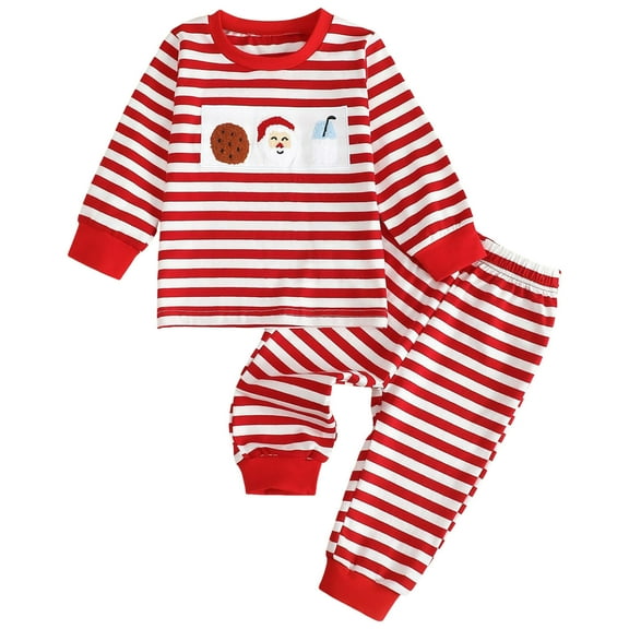 NIEWTR Toddler Boy Girl Christmas Set Rib Cotton Outfits Fall Winter Round Neck Long Sleeve Tops Pants Set Home Set for 0 6 12 18 24 M Pajamas & Dailywear Set(3-4 Years,Red)