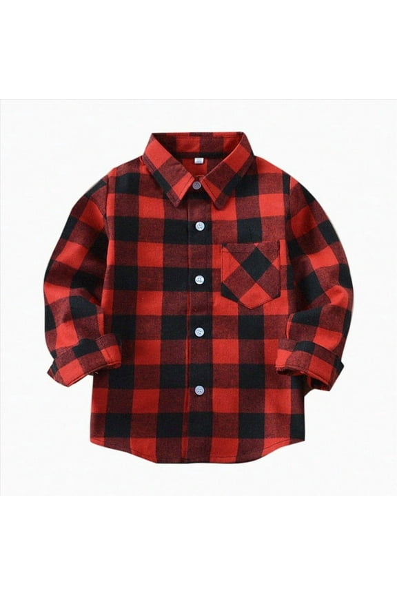Toddler Boy Girl Fall Flannel Shirt Kid Baby Long Sleeve Button Up Shirts Long Sleeve Button Shirt for 18-24 Months