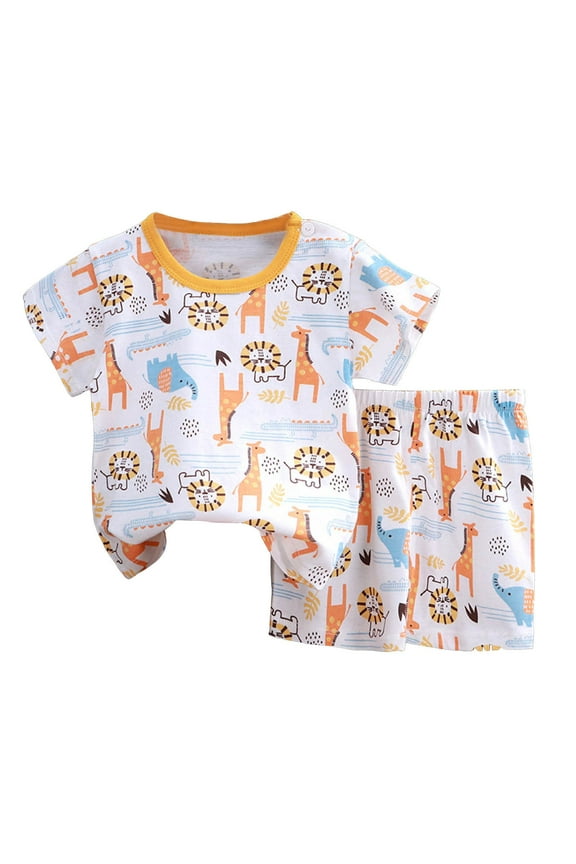 Toddler Boy Girl Short Sleeve T-Shirt and Elastic Waistband Elastic Shorts Outfit Set 2Pcs Cotton Outfits Summer Pjs For 18-24 Months 2t 3t 4t 5t 6t Summer Pjs kids,3-4 Years