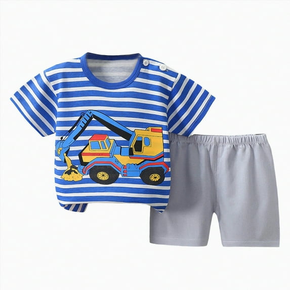 NIEWTR Toddler Boy Summer Outfits Cute Printed Sleeveless Tank Top and Shorts Set Summer T-Shirt Tops & Shorts Sets 2Pcs For 1t 2t 3t 4t 5t 6t Pajamas & Dailywear (Blue,3-4 Years)