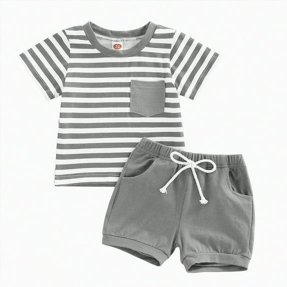 NIEWTR Toddler Boy Summer Short Sets Outfits Cotton CrewNeck Navy Blue Spaceman Short Sleeve Playwear Sets Short Sleeve T For 1t 2t 3t 4t 5t 6t Pajamas & Dailywear (Gray,0-6 Months)