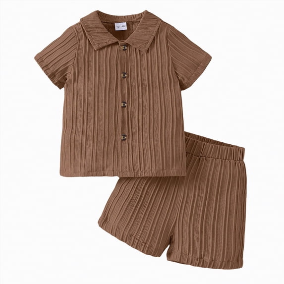NIEWTR Toddler Boy’s Button Down Shirt and Shorts Set 2 Piece Casual Outfit Soft Breathable Cotton Summer Clothes for Daily Activity(A1-Brown,4-5 Years)