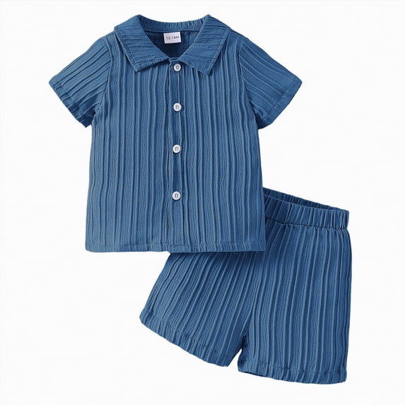 NIEWTR Toddler Boy’s Button Down Shirt and Shorts Set 2 Piece Casual Outfit Soft Breathable Cotton Summer Clothes for Daily Activity(A1-Navy,2-3 Years)