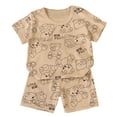 thumbnail image 1 of NIEWTR Toddler Boy's Girls Cotton Short Sleeve T-Shirt and Short Set Girls Summer Cartoon Prints Tops Elastic Shorts 2PCS for Children Clothes Set Pajamas & Dailywear Set 18-24 Months,Khaki, 1 of 3