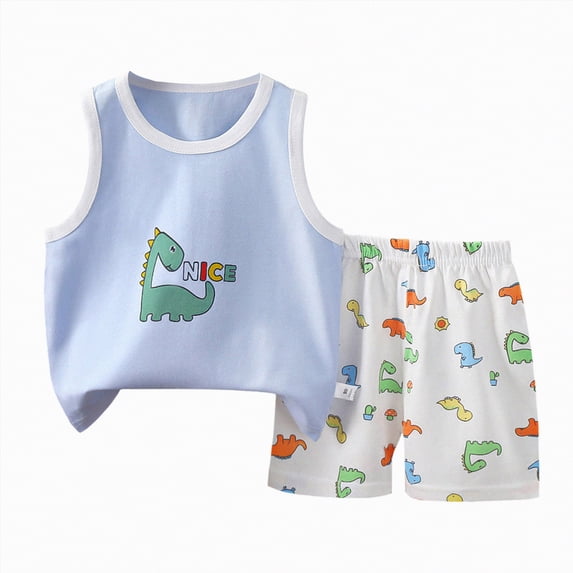 NIEWTR Toddler Boys 2-piece Tank Top and Shorts Set Summer Clothes Cotton Shirts and Shorts Kids Outfits Kids Sleepwear Loungewear Boys Pajamas(Sky Blue,3-4 Years)