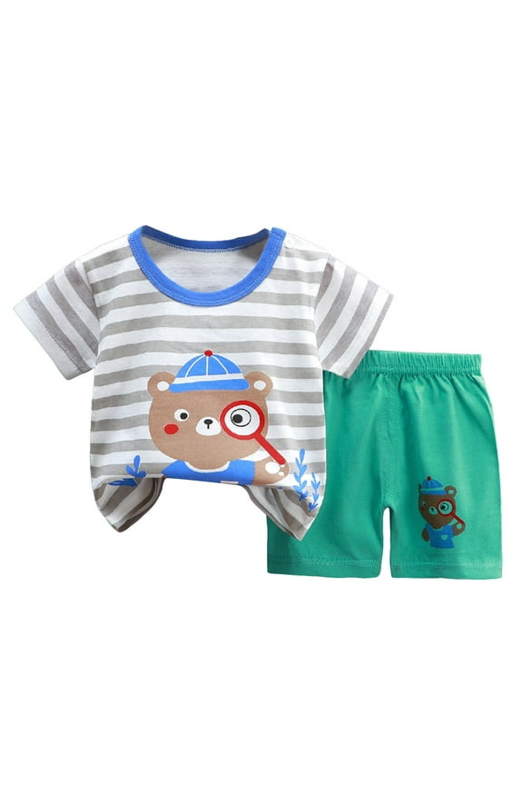 Boy's 2 Piece Summer Beach Set Short Sleeve Tee with Elastic Waist Short Sets For 1t 2t 3t 4t 5t 6t Children's Day Gift 2PCS Set (Light Blue,5-6 Years)