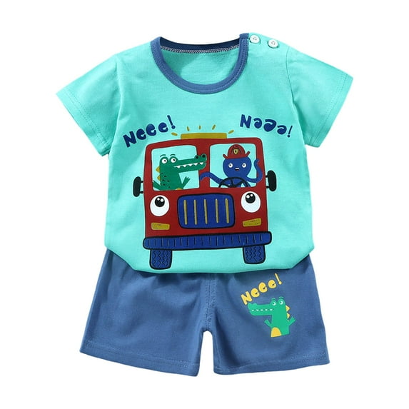 NIEWTR Toddler Boys Girls 2pcs Outfits Short Sleeve CAR Dinosaur Print Tops+ Shorts Summer Print Set For 2t 3t 4t 5t 6t Boys 2PCS Pajamas & Dailywear Girls Children's Gift Summer Pjs for 0-8 YEARS