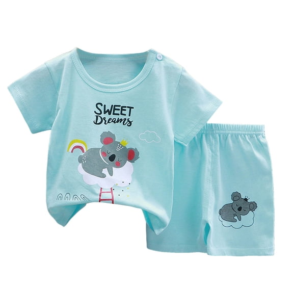 NIEWTR Toddler Boys Girls Clothes Set Short Sleeve T-shirt Top Elastic Waist Pocket Shorts Solid 2Pcs Outfits Children's Gift Pajamas & Dailywear Set (Sky Blue,4-5 Years)