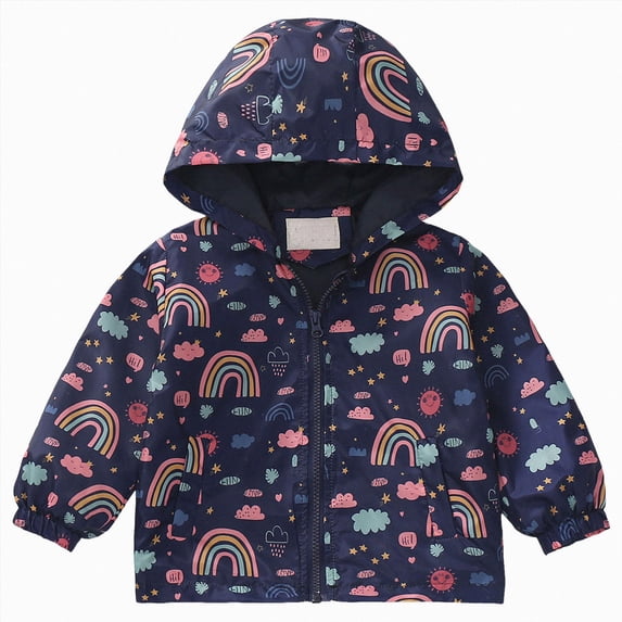 NIEWTR Toddler Boys Girls Hooded Windbreaker Jackets Kids Cartoon Printed Zipper Coats Outerwear