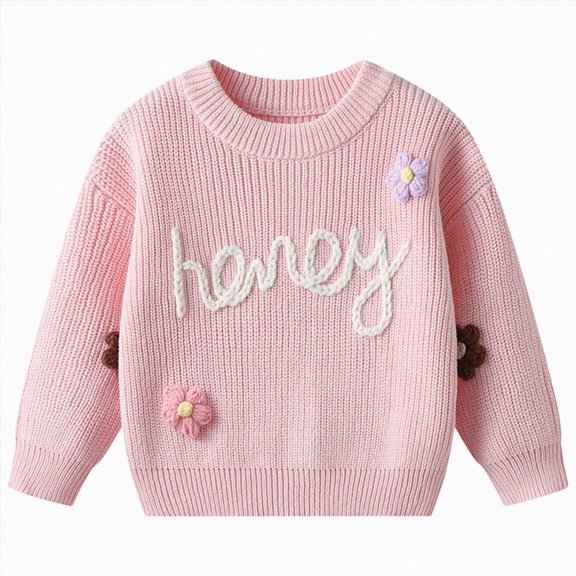 NIEWTR Toddler Boys Girls Knit Sweater Long Sleeve Crewneck Knitwear Thick Warm Pullover Tops Kids Fall Winter Clothes 2t 3t 4t 5t 6t(A-Pink,18-24 Months)