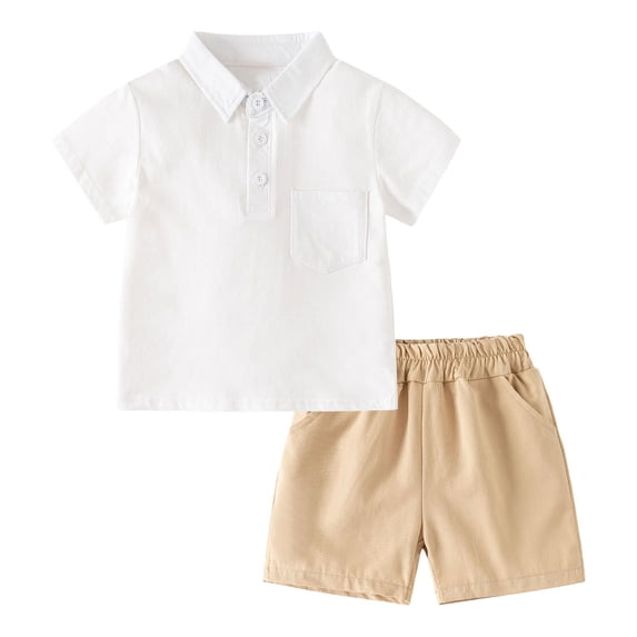 NIEWTR Toddler Boys Girls Summer Clothes Funny Stripe Printed T-Shirt Plaid Shorts 2Pcs Little Kids Outfits Set Children's Gift Children's Day Gift (Beige,18-24 Months)