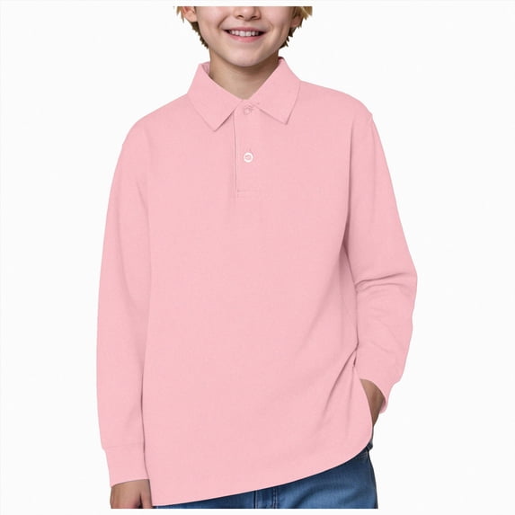 NIEWTR Toddler Boys Long Sleeve Polo Shirt Spring Summer Lounge Wear Soft Fabric for Casual Relaxation and Daily Comfort Boys School Uniform(A-Pink,4-5 Years)