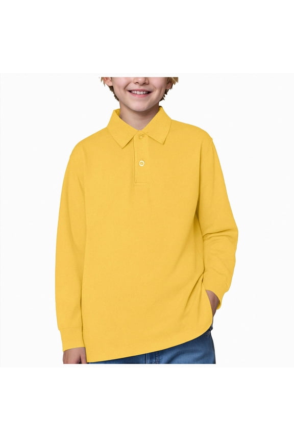 Toddler Boys Long Sleeve Polo Shirt Spring Summer Lounge Wear Soft Fabric for Casual Relaxation and Daily Comfort Boys School Uniform(A-Yellow,9-10 Years)
