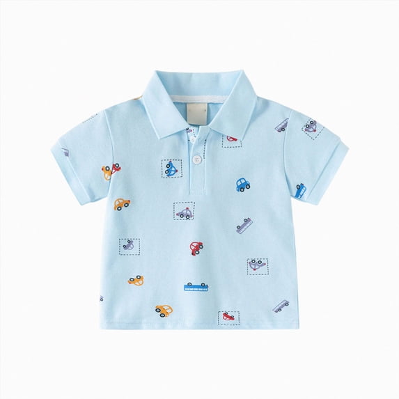 NIEWTR Toddler Boys Polo Shirts School Short Sleeve Casual Solid Color Gentleman Tops Holiday Lapel Button Pullover Shirt Vintage Casual Fit Tee(A-Blue,4-5 Years)