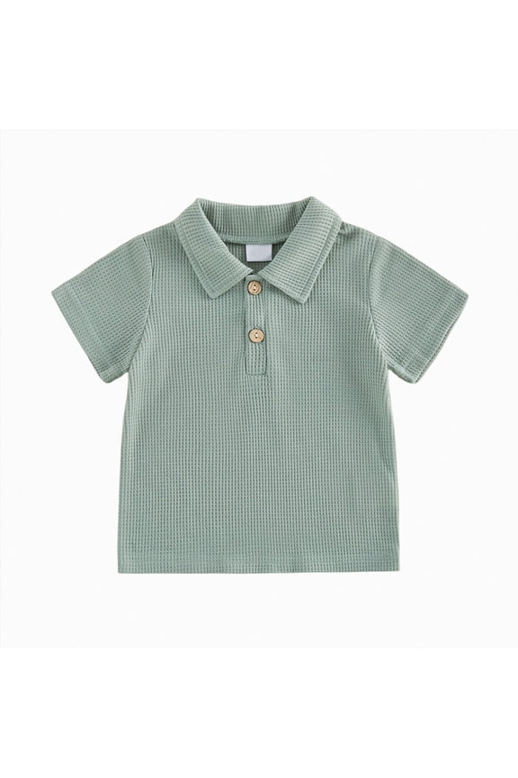 Toddler Boys Short Sleeve Polo Shirt School Uniform Solid Color Basic Button Front Soft Fabric Sizes 6T 7T 8T 9T 10T 11T 12T(A-Green,6-12 Months)