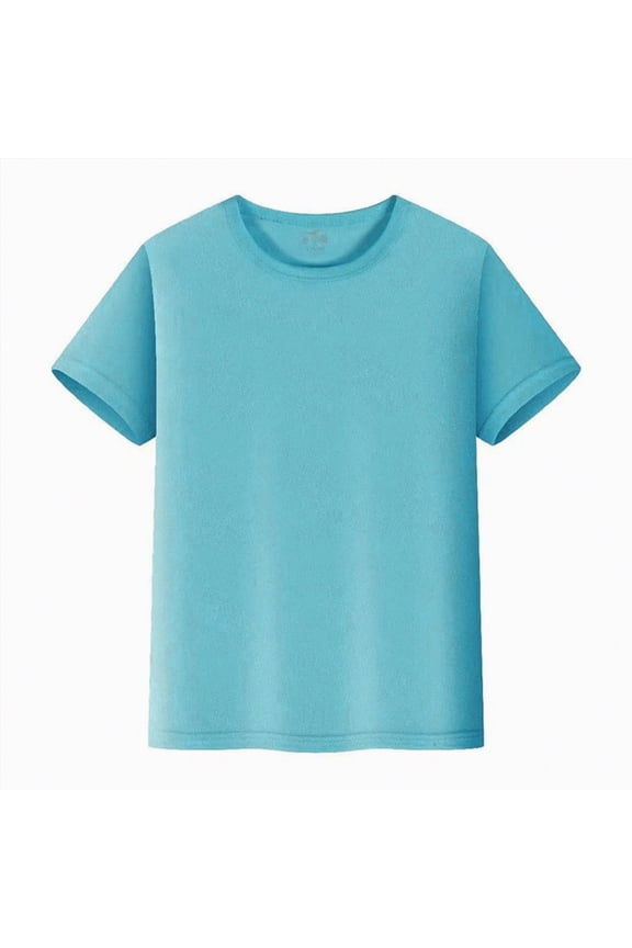 Toddler Boys T-Shirts Short Sleeve Cotton Tees Inside Crew Neck Tops for Home Lounging(Light Blue,5-6 Years)