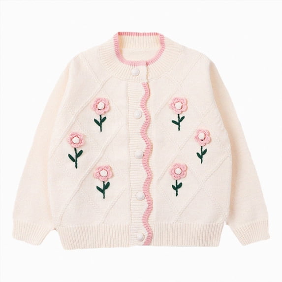 NIEWTR Toddler Cartoon Clothing Girl's Knit Cardigan Long Sleeve Winter Button Up Sweater Coat for Kids Girls and Boys 1T 2T 3T 4T 5T 6T 7T(A-Beige,1-2 Years)