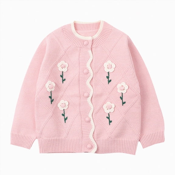NIEWTR Toddler Cartoon Clothing Girl's Knit Cardigan Long Sleeve Winter Button Up Sweater Coat for Kids Girls and Boys 1T 2T 3T 4T 5T 6T 7T(A-Pink,2-3 Years)