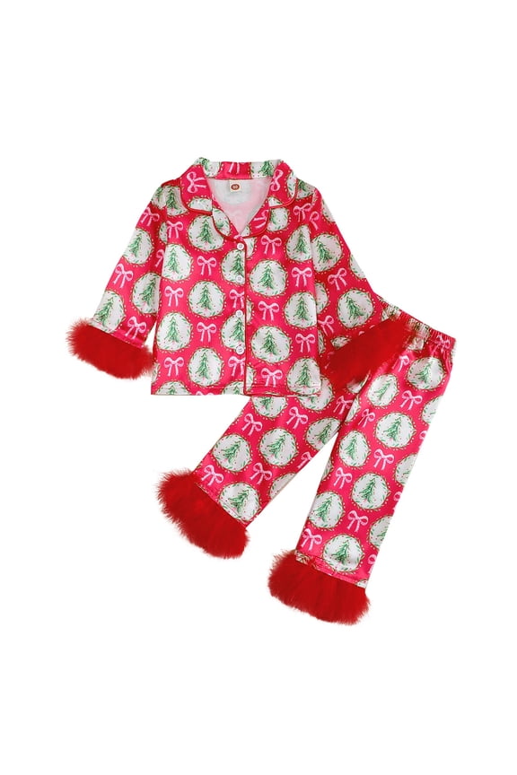 Toddler Girl Boy Christmas Satin Silk Pajamas Button 2 Piece Pajama Set Little Kids Girls Pjs Nightgown Xmas Set (2-3 Years,Red)